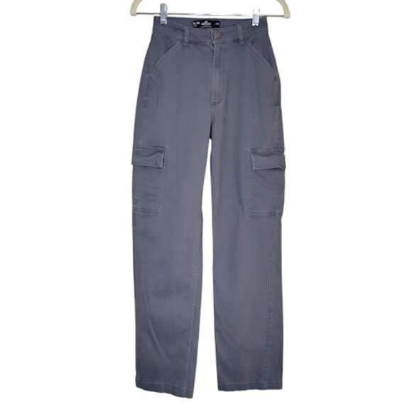 HOLLISTER | Ultra High Rise Dad Pant Long Straight Leg Blue Cargo Pants 24L - Picture 1 of 10